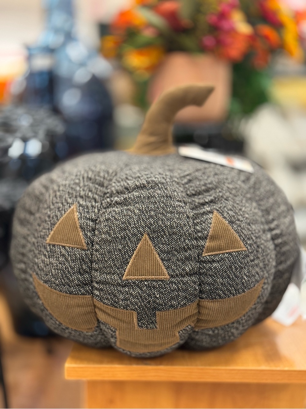 The farmhouse Gray & Tan Jack-O'-Lantern Decorative Pillow - Picture 2 of 3